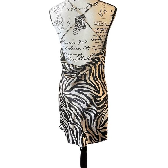 H&M Divided Zebra‎ Mini Satin Slip Cowl Neck, Dropped & Cross Back, Size Small - Picture 7 of 11